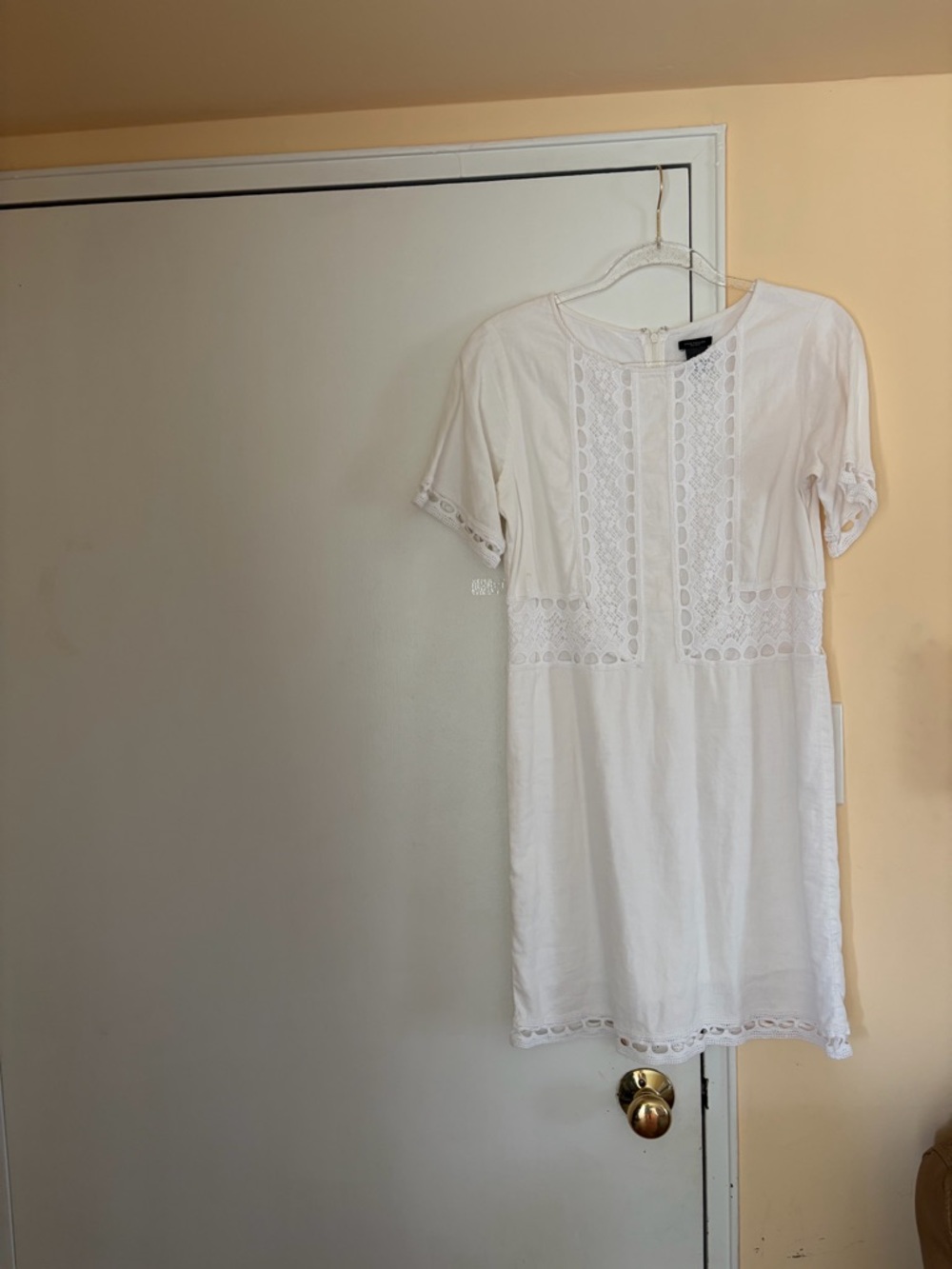 Ann Taylor White Crochet-Trim Shift Dress